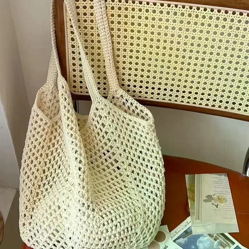 Duża, bawełniana torba pleciona na ramię dla kobiet, codzienna